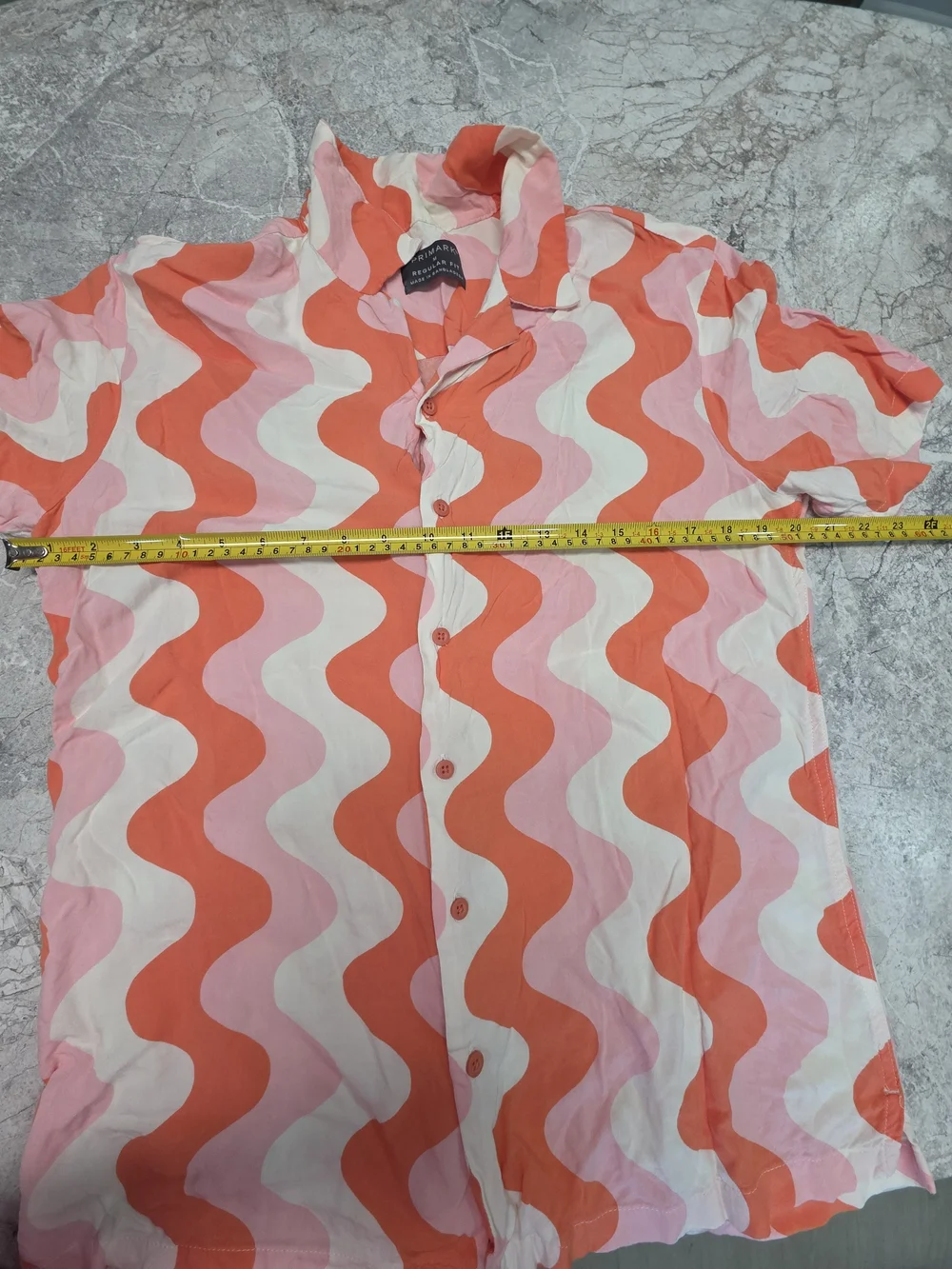 Primark Men’s Short Sleeve Wave-Print Shirt in Coral, Pink & White